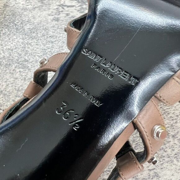 Saint Laurent Paris Jerry Studded Buckle Brown Leather Strappy Heels Womens 6 - Picture 10 of 12